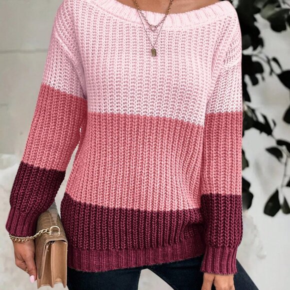 Multicolor Oversized Sexy Women's Off The Shoulder Sweater - Picture 2 of 7